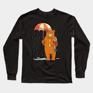 Bear in the middle of Rain, Vintage Retro Style Long Sleeve T-Shirt